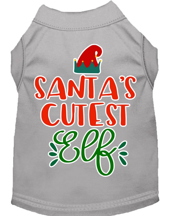 Santa's Cutest Elf Screen Print Dog Shirt Grey Med